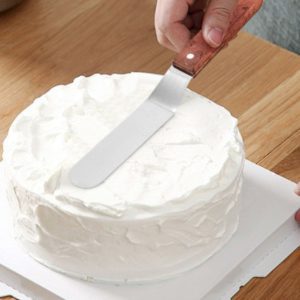 stainless steel offset icing spatula with wooden handle